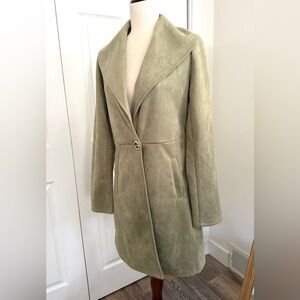 Anthropologie Solitaire Green Faux Suede Trench Coat Size Small